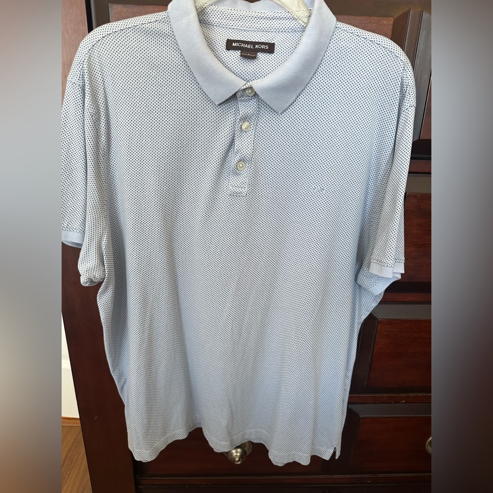 Michael Kors Men’s Large Polo Shirt Light Blue/Gray 100% Cotton